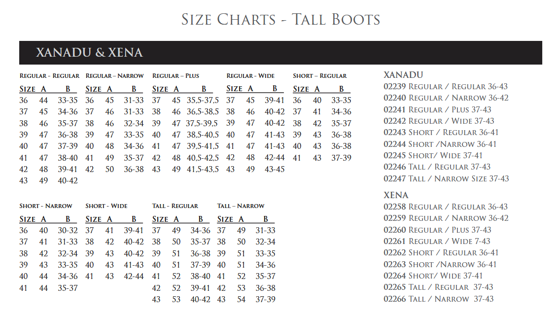 2025 Mountain Horse Xanadu / Xena Tall Boots  Tableau des tailles